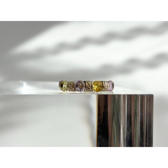 Multi-Stone Band Style Semi-Precious 925 Sterling Silver Vintage Ring - sz 6 - Picture 11 of 12